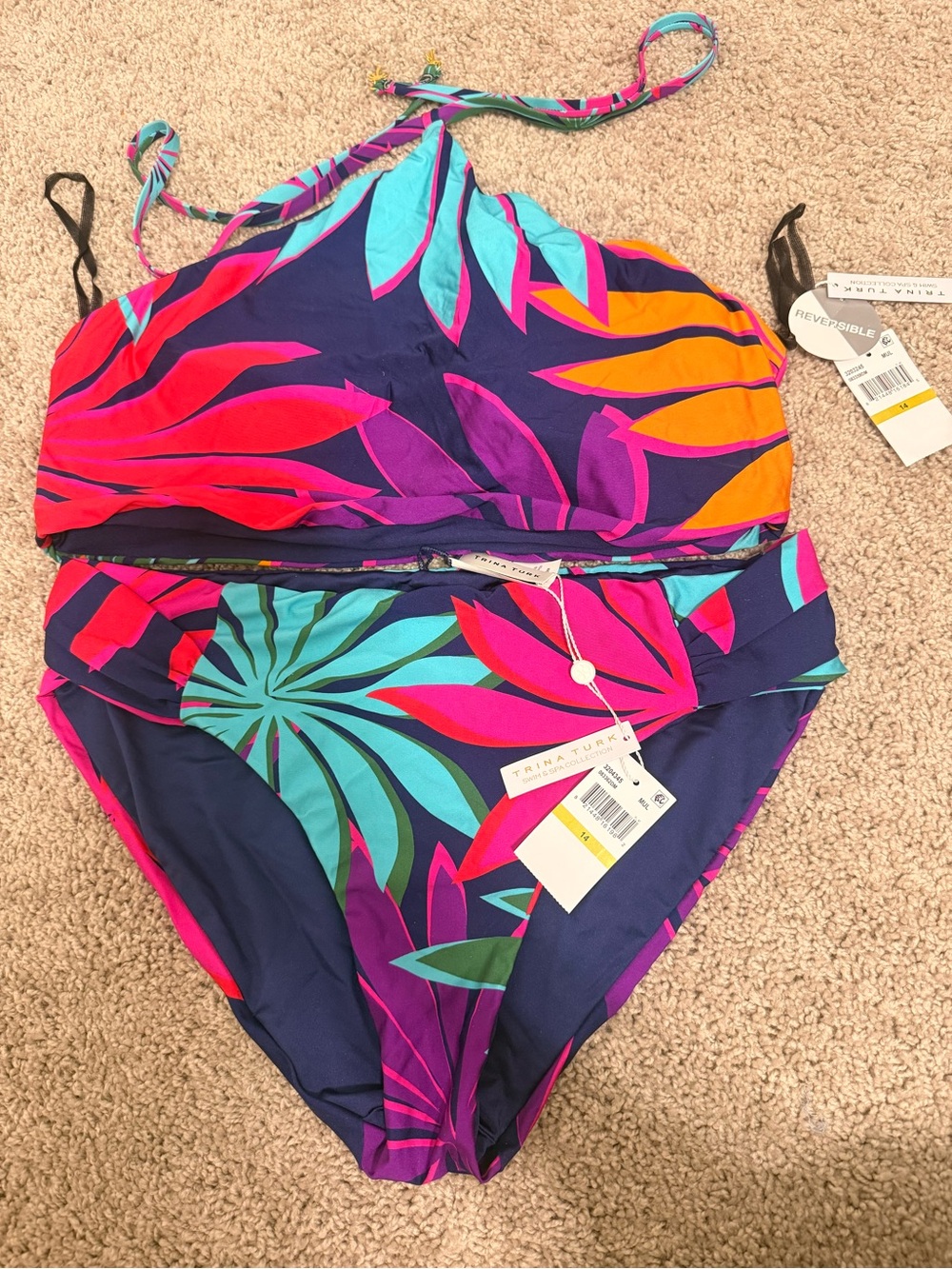 Trina Turk Girls' Navy Tropical Print Two-Piece Swimsuit
